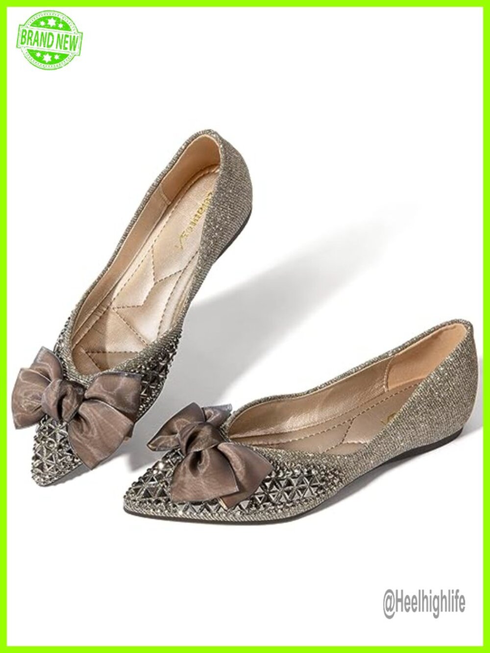 Women's Rhinestone Pointed Toe Ballet Flats Bowknot Dressy Comfort Low Wedge